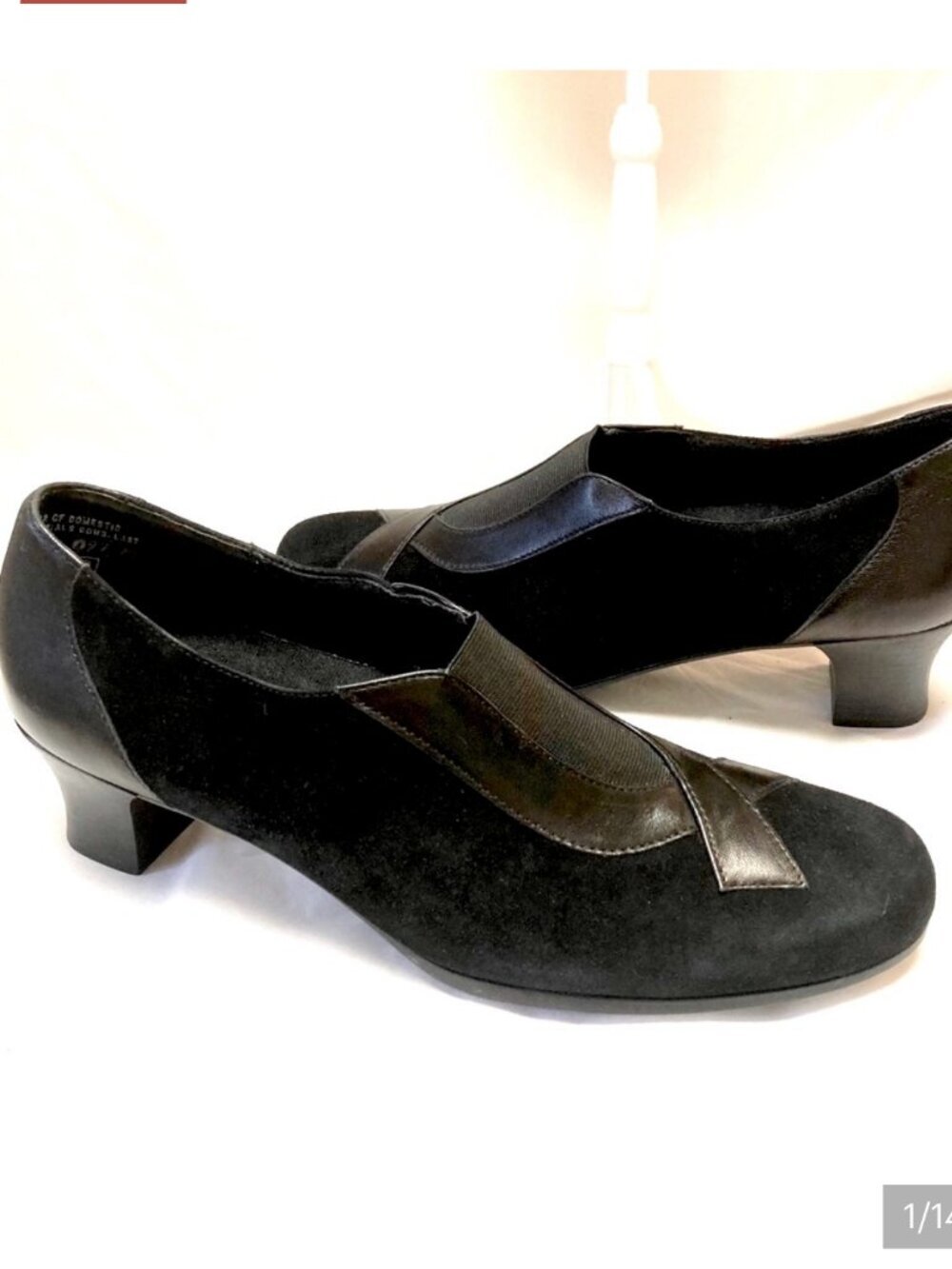Munro SZ 10.5 Black Suede Leather Heels Vintage Inspired Cottage Rockabilly 40s